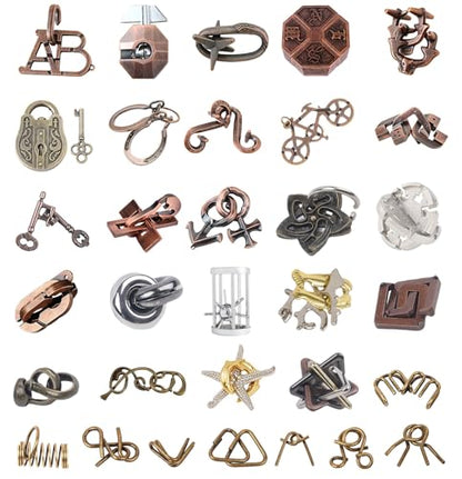 32Pcs Metal Brain Teaser Puzzles Cast Steel Teasers Puzzle for Kids Teens Magic Puzzles Games Toys IQ Education Smart Logic Test Toy Fidget Toys Party Favors for Kids Adults Challenge (32 Count)