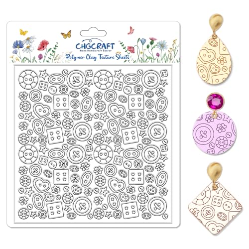 Button Pattern Polymer Clay Texture Sheets Heart Graphic Geometric Silicone Texture Stamp Clay Texture Mat Modeling Pattern Pad Sheets for Jewelry and Earrings Tools