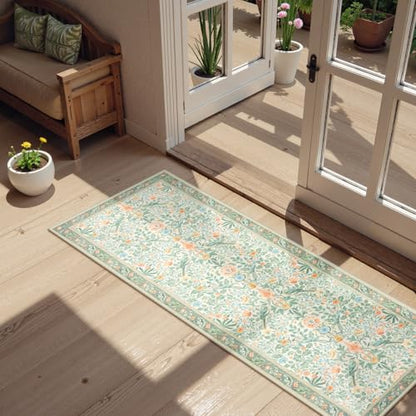 Boho Floral Washable Bathroom Runner Rugs 24 x 60 Non Slip (120 Sq Ft)