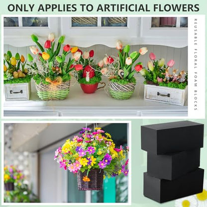 32 Pcs Black Reusable Floral Foam Blocks Water Weather Resistant Dry Floral Foam for Artificial Flower Arrangements Outdoor Hanging Florist Plant Bases for DIY Wedding