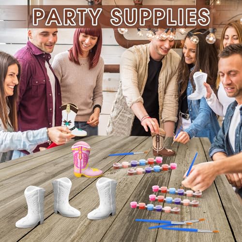 6 Set Cowboy Boot Vase Ceramics to Paint Ready to Paint Your Own Ceramic Cowgirl Hat Vase DIY Unpainted Plaster Paintable Kit Crafts with Brush Palette for Adults (6 Count)