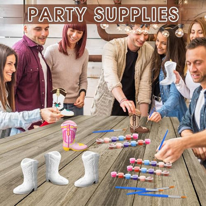6 Set Cowboy Boot Vase Ceramics to Paint Ready to Paint Your Own Ceramic Cowgirl Hat Vase DIY Unpainted Plaster Paintable Kit Crafts with Brush Palette for Adults (6 Count)