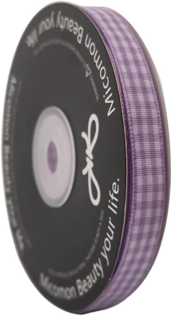 Purple Gingham Plaid Checked Ribbon 25 Yard Each Roll 100% Polyester (3/8", Purple) - Crafty Corner