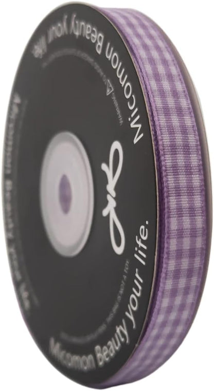Purple Gingham Plaid Checked Ribbon 25 Yard Each Roll 100% Polyester (3/8", Purple) - Crafty Corner