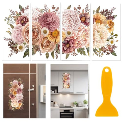 4 Sheets Pink Vintage Bouquet Rub on Transfer for Furniture 11.8x5.9inch Flowers and Plants Rub on Transfer Sticker Daisy UV Self Adhesive Decals Wall Art Craft for Home Decor (4 Count)