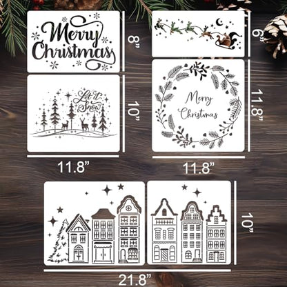 Christmas Window Stencils for Glass Christmas Village Stencil (9 Count)