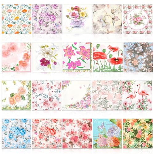 20 Pack Decoupage Napkins Floral Cocktail Decorative Paper Napkins (20 Count)