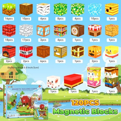 120PCS Magnetic Blocks Kids Games Building Toys for 3 4 5 6 7 8 9 10 11 12 Year Old Boys Girls (120 Count)