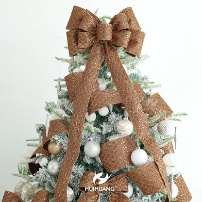4 inch Copper Glitter Wired Christmas Ribbon 10 Yards (30 Foot)