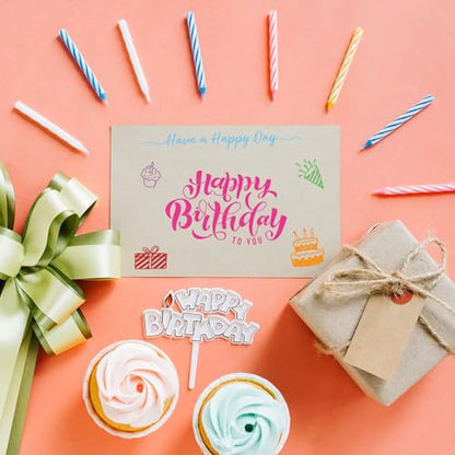 4 Sheets Sentiment Words Clear Stamps Greeting Words Happy Birthday Silicone Transparent Stamps for DIY Craft Card Making Scrapbooking Embossing Album Decor (4 Count)
