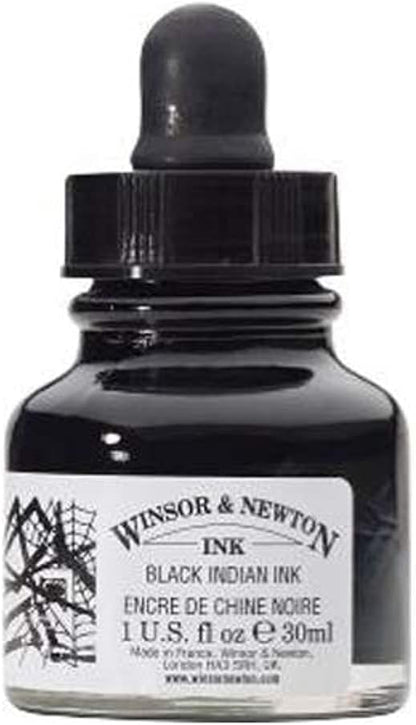 Winsor & Newton Drawing Ink, 30ml Bottle, Black Dropper Cap - Crafty Corner