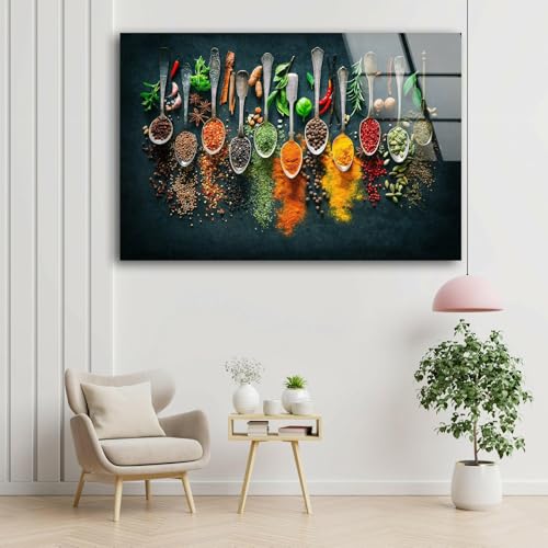 Round 31 5'' Spoon Spices Glass Wall ArtTempered Glass Printing Wall Decor Large Wall Art Wall Hangings