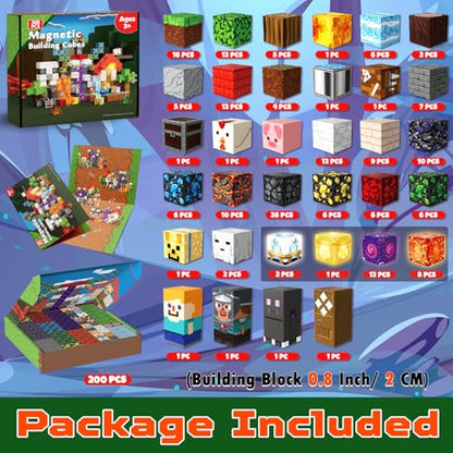 200 PCS Magnetic Blocks with Light Up Blocks (200 Count)