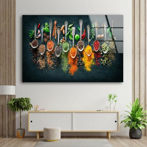 Round 31 5'' Spoon Spices Glass Wall ArtTempered Glass Printing Wall Decor Large Wall Art Wall Hangings