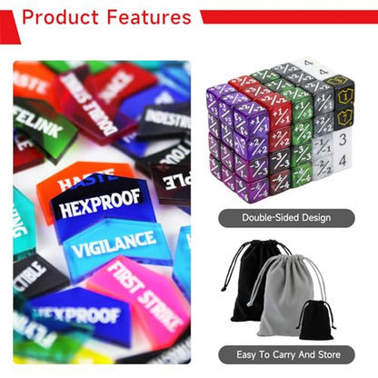 130 Pieces MTG Counter Dice Plus 1 Life Counters Tokens 6 Sided D20 Dice & MTG Counters