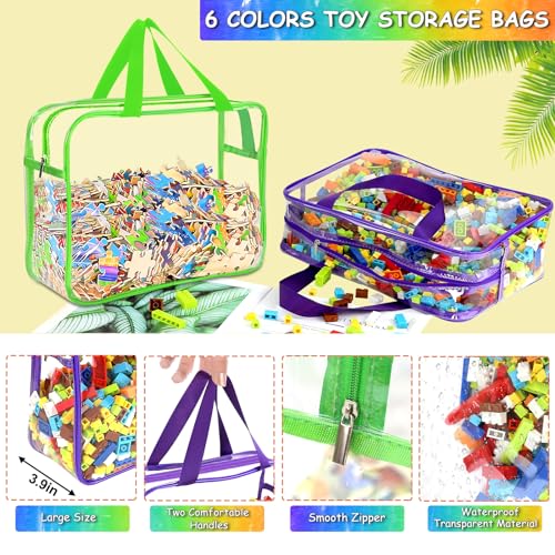 6 Colors Large Toy Storage Bags Reusable Clear Toy Organizer with Labels (6 Count)