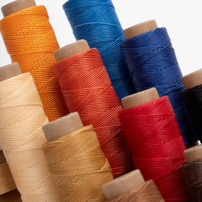 Leather Waxed Thread Round Polyester Sewing Threads Leather Craft Hand Stitching Line DIY Bracelet Thread Repair Work Cord with 12 Pcs Needles and Storage Bag (12 Count)