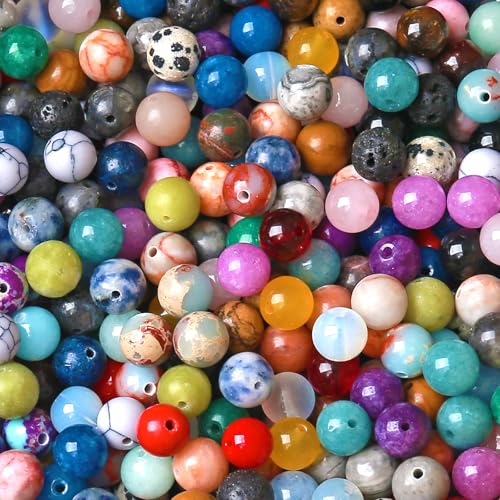 100PCS 6MM Mixed Color Stone Beads Round Loose Spacer Gemstone Beads for Jewelry Making DIY Bracelet Necklace Crystal