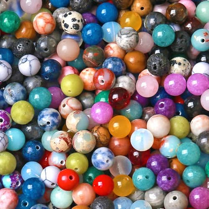 100PCS 6MM Mixed Color Stone Beads Round Loose Spacer Gemstone Beads for Jewelry Making DIY Bracelet Necklace Crystal