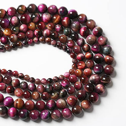 61pcs 6mm Top AAA Natural Tiger Eye Beads for Jewelry Making Rose Red Starry Sky Tiger Eye Stone Round Loose Beads DIY Bracelet Necklace Earrings (16 Count)