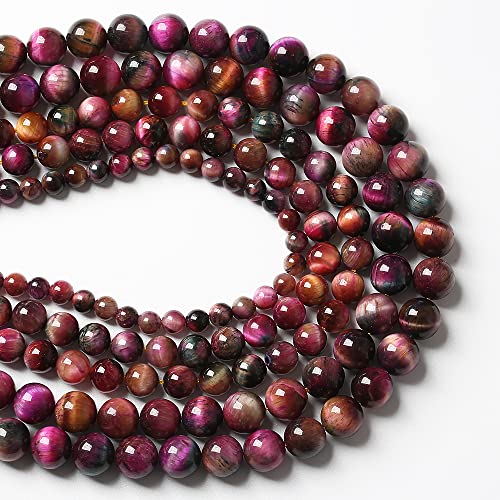 32pcs 12mm Top AAA Natural Tiger Eye Beads for Jewelry Making Rose Red Starry Sky Tiger Eye Stone Round Loose Beads DIY Bracelet Necklace Earrings (16 Count)