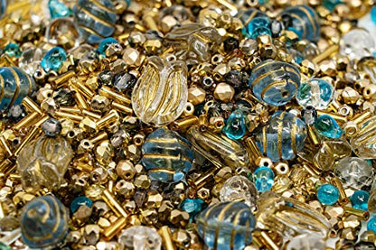 2.1oz (60 g) Mix of Unique Czech Bohemia Glass Pressed Beads, Rocailles, Aztec Pale Gold Crystal, Matte and Glossy, Hand Made BCV (2.1164 Ounce)