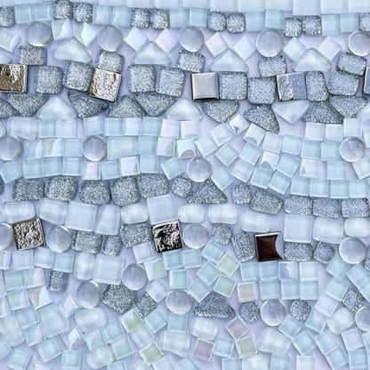 1.1LB Silver White Mixed Irregular Crystal Glass Mosaic Tiles for Crafts (17.6 Ounce)