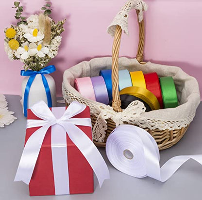 1 Inch White Solid Satin Ribbon for Gift Wrapping