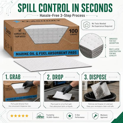 Marine Oil Spill Absorbent Boat Pads (100 Count)