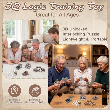 9 Pcs Metal Brain Teasers 3D Steel Puzzle Set (9 Count)