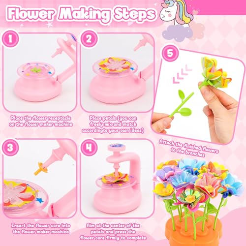 DIY Fabric Flower Bouquet Toys for 3 4 5 6 7 8 Year Girls Easter Basket Stuffers Educational Toy Reusable Bouquets Maker Birthday Gift for Girls Handmade Activity Set