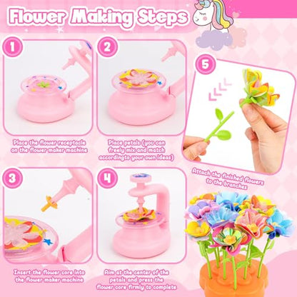 DIY Fabric Flower Bouquet Toys for 3 4 5 6 7 8 Year Girls Easter Basket Stuffers Educational Toy Reusable Bouquets Maker Birthday Gift for Girls Handmade Activity Set