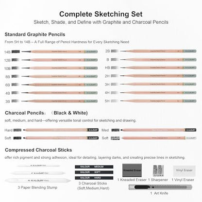 28 Pro Sketching Drawing Pencils Set (28 Count)