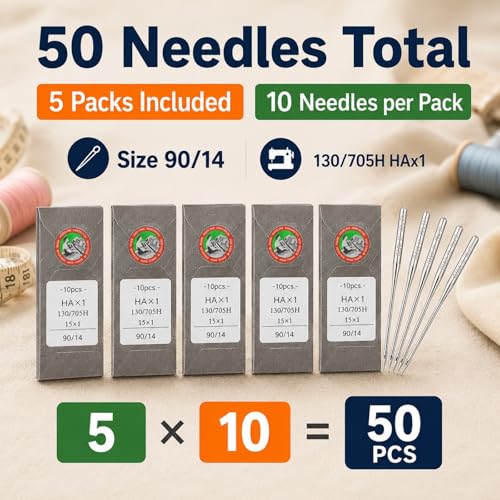 50 Pcs Embroidery Sewing Machine Needles Size 90 (50 Count)