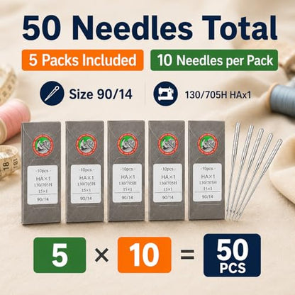 50 Pcs Embroidery Sewing Machine Needles Size 90 (50 Count)