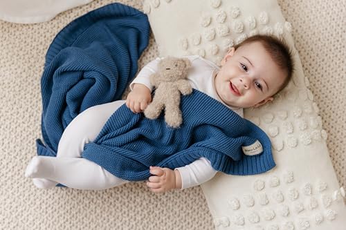 100% Organic Cotton Heritage Knit Textured Baby Quilt Blanket for Boys
