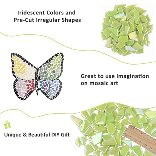 Iridescent Green Glass Mosaic Tiles for Crafts Bulk (7.05 Ounce)