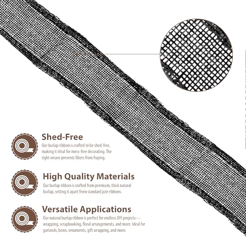 1 1 2 Inch Wide Black Burlap Ribbon for Crafts (60 Foot)