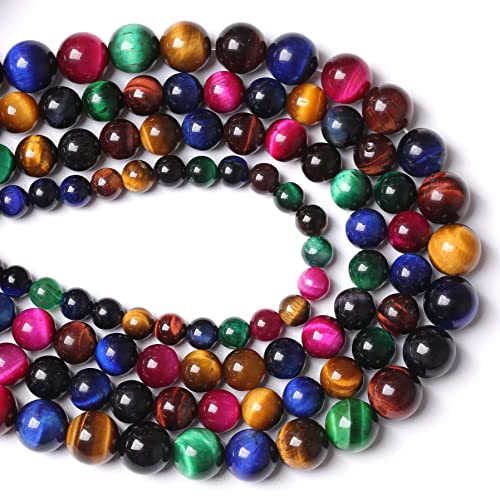 32pcs 12mm AAA Natural Colorful Tiger Eye Stone Beads Gemstone Round Spacer Loose Beads for Jewelry Making DIY Bracelet Necklace (16 Count)