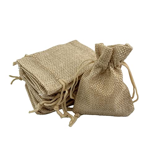 Pack of 25 Burlap Gift Bags with Drawstring Linen Jewelry Pouches Wedding Hessian Jute Bags for Birthday and Treat Pouches Party Wedding Favors Gift