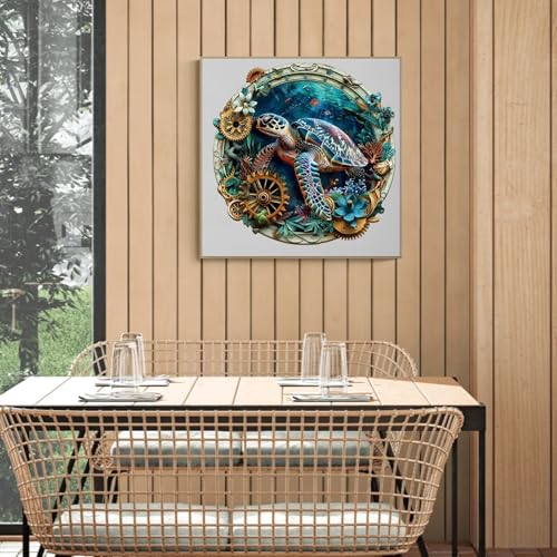 Embossed Steampunk Sea Turtle Puzzles Adults Gifts for Men Dad Wooden 300 Pieces 13.4 * 13.4in (290 Count)