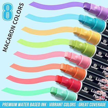 Chalk Markers 8 Pastel Colors Set for Glass Surfaces & Windows (8 Count)