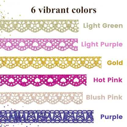 6Rolls Glitter Lace Washi Tape Set (6 Count)