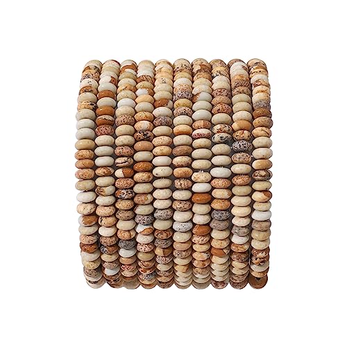 Natural Brown Picture Disk Stone Beads 4x2mm 160pcs Rondelle Loose Semi Gemstone Beads for Jewelry Making Design (160 Count)