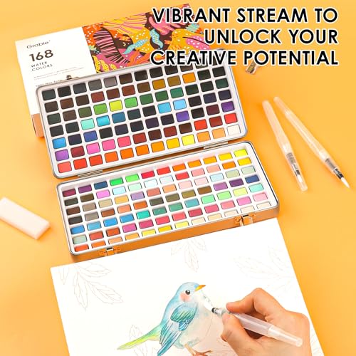 Set of 168 Color Watercolor Paint Set with Brush Pens (31.3233 Ounce)