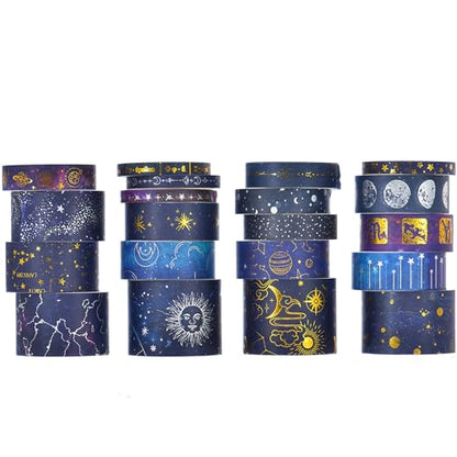 20 Rolls Galaxy Washi Tape Set Stars Arts Adhesive Tapes Gold Silver Foil Decorative Masking Tape Sets for Craft (120 Foot)