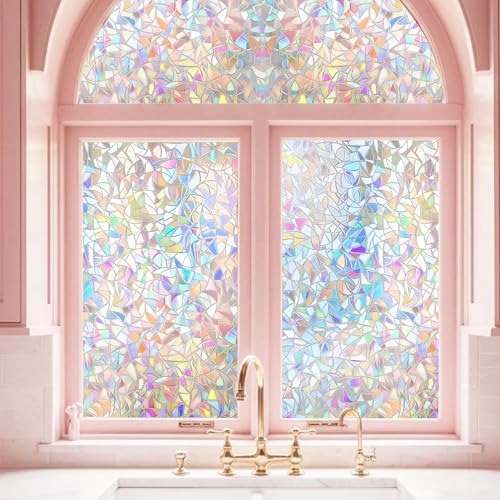 Reeded Glass Privacy Film Frosted Window Cling Window Privacy Film 3D Decor UV Blocking Heat Control Static Cling Vinyl No Glue Removable Cover for Bathroom Living Room Office (6.45 Sq Ft)