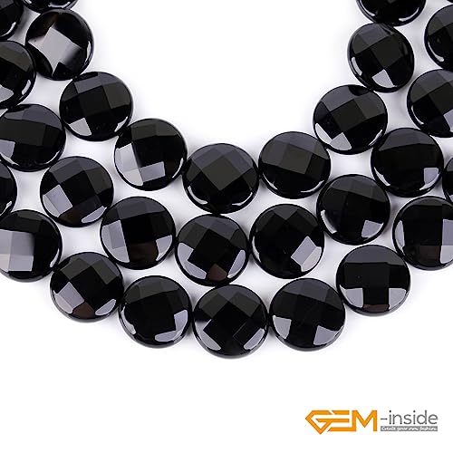 GEM Inside Facted Black Agate Gemstone Loose Beads Coin 20mm Crystal Energy Stone Power for Jewelry Making 15"
