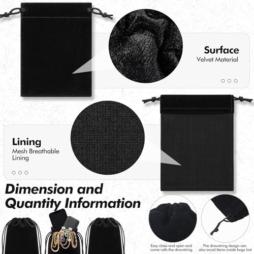 100 Pcs Black Velvet Drawstring Bags (100 Count)