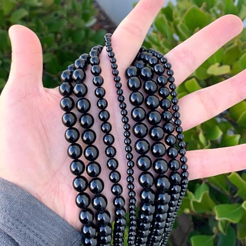 90pcs Adabele Natural Grade A Black Tourmaline Gemstone 8mm Round Beads (88 Count)